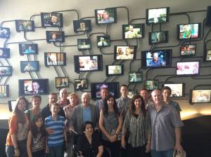 Perlmutter and Beijers families in front of the Tree of Testimony at the Los Angeles Museum of the Holocaust